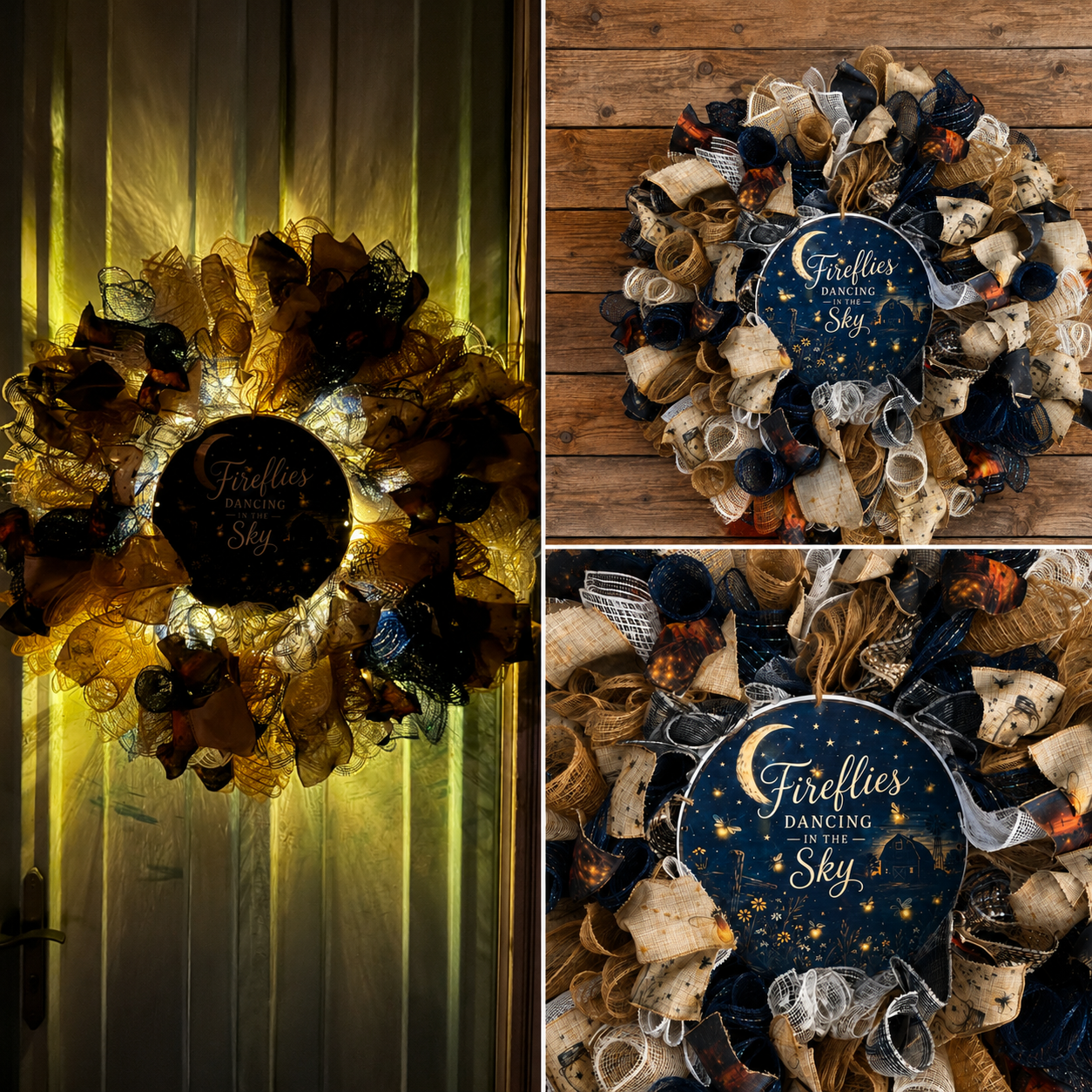Lighted firefly wreath