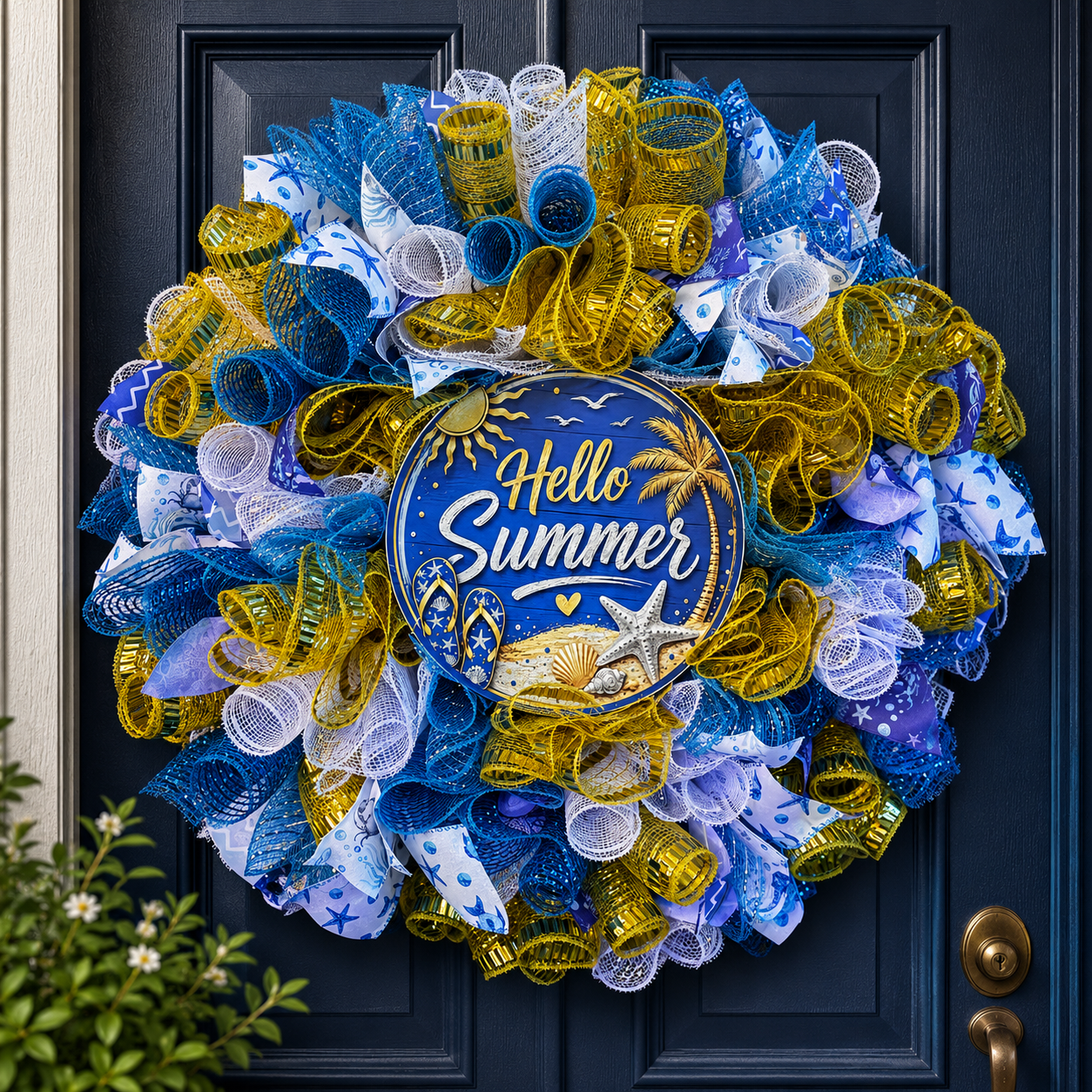 Blue and gold hello summer